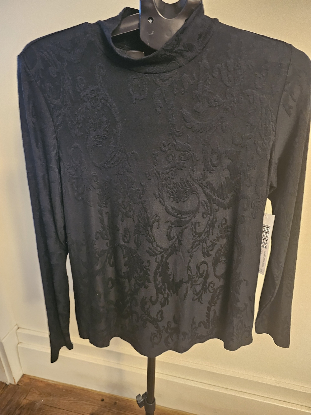 Tribal Black Jacquard Mock Neck Long-Sleeve Top